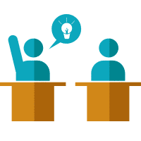Illustration of two individuals sharing ideas.