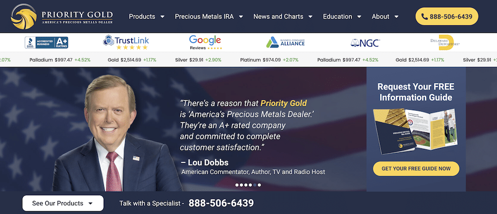 Priority Gold homepage