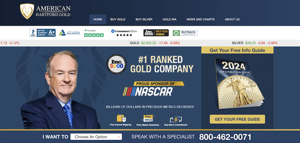 American Hartford Gold homepage
