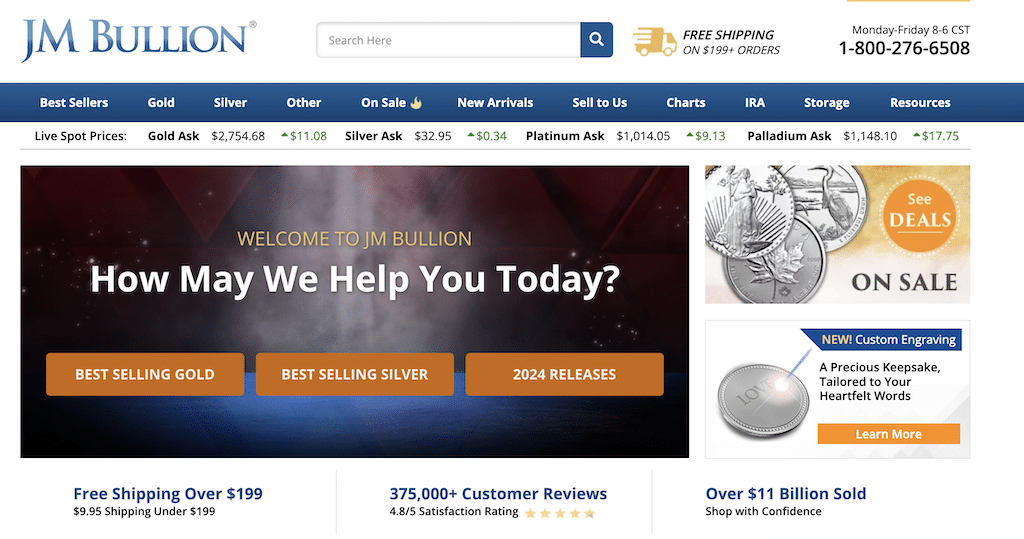 JM Bullion homepage