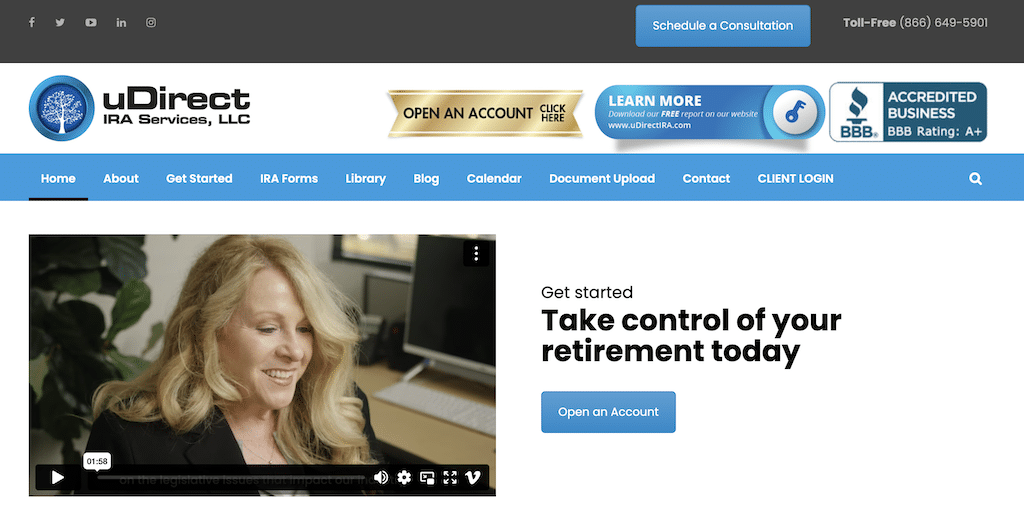 uDirect IRA Services homepage