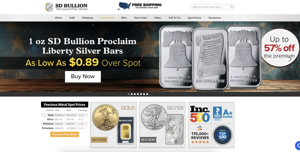 SD Bullion homepage