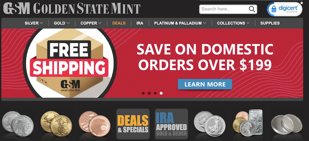 Golden State Mint homepage
