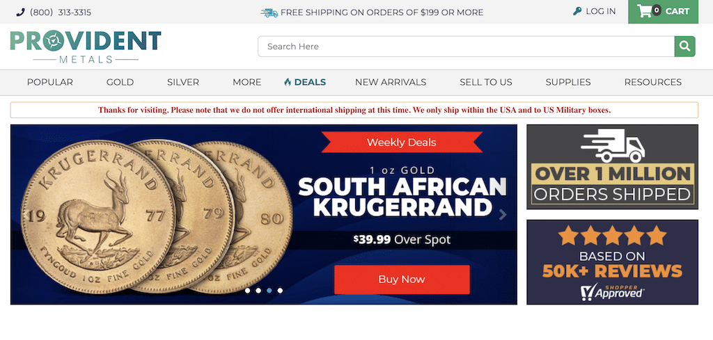 Provident Metals homepage