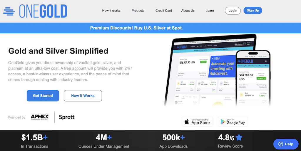 OneGold homepage