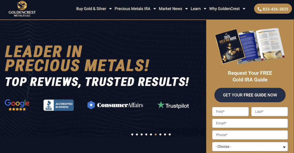 Goldencrest Metals homepage 2025