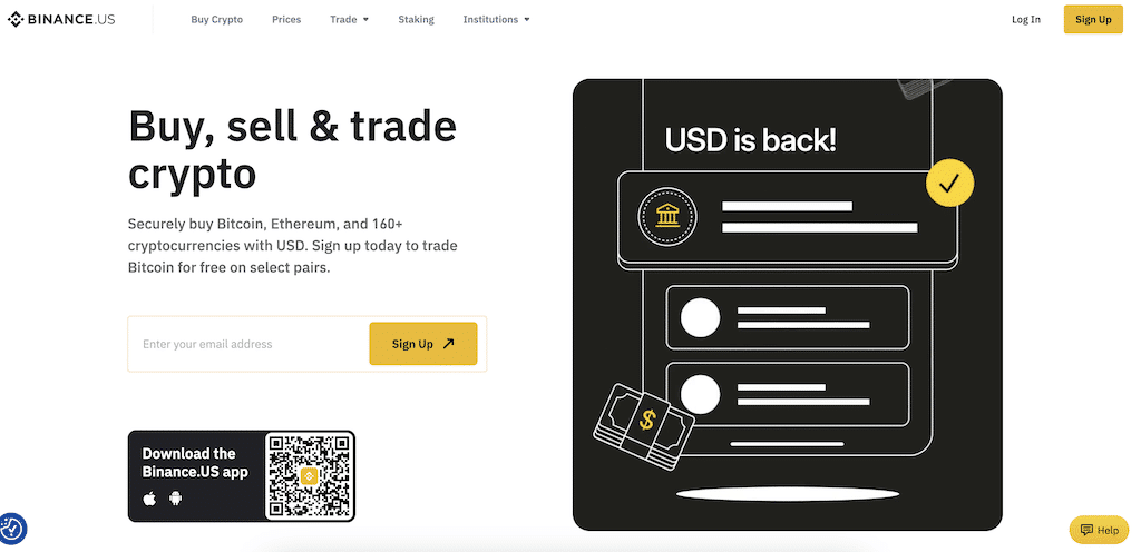 Binance US homepage