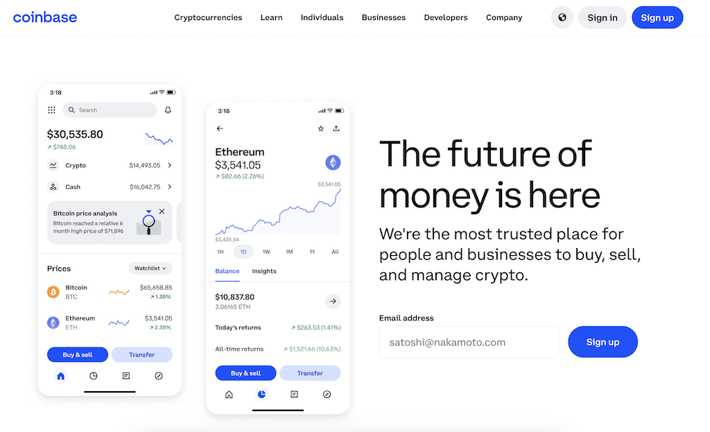 Coinbase homepage